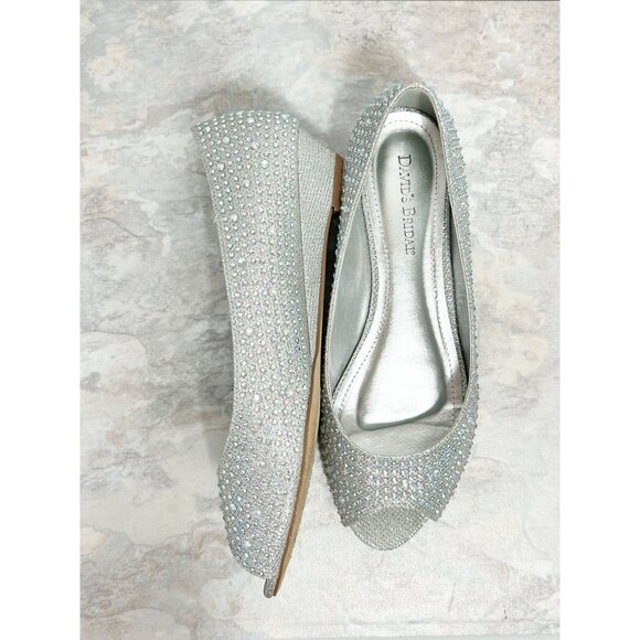 Michaelangelo / David's Bridal Low Wedge Peep-Toes with Crystals in Silver - Sz - Picture 1 of 9